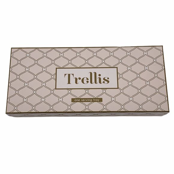 Rosanna Trellis Pale Pink Gold Printed Rectangle Footed Tray In Gift Box - Picture 6 of 7